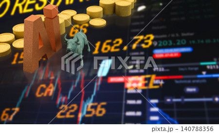 Artificial Intelligence Bull Market Investment Concept 3d render. Artificial Intelligence Bull Market Investment Concept 3d render. 140788356