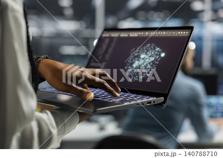 Computer scientist uses an AI language model assistant in a server hub to handle infrastructure maintenance. 140788710