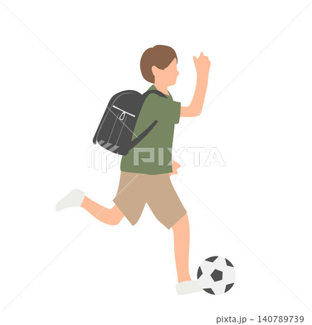 サッカーをするランドセルの男の子のイラスト	 140789739