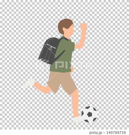 サッカーをするランドセルの男の子のイラスト	 140789739