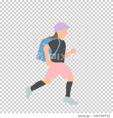 An illustration of a girl running with a schoolbag on her back. An illustration of a girl running with a schoolbag on her back. 140789742