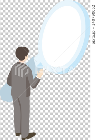 大きな虫眼鏡で調査するビジネスマンのアイソメトリックイラスト　分析・検索・課題発見　イメージ　素材 140790052