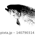 白黒半シルエット風の鮭の頭部アップイメージ(白黒モノトーン水彩イラスト風透過加工画像) 白黒半シルエット風の鮭の頭部アップイメージ(白黒モノトーン水彩イラスト風透過加工画像) 140790314