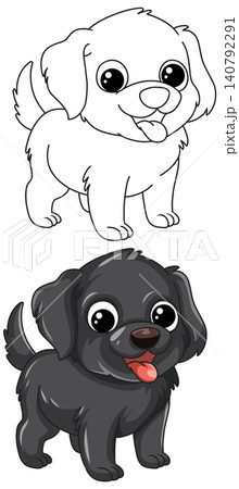 Cute Cartoon Puppy Vector Illustration in Color and Line Art Cute Cartoon Puppy Vector Illustration in Color and Line Art 140792291