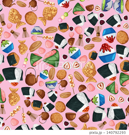 Seamless Vector Pattern of Traditional Japanese Snacks and Desserts 140792293