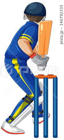 Professional Cricket Player in Batting Stance with Stumps and Bat Professional Cricket Player in Batting Stance with Stumps and Bat 140792335