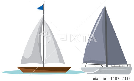 Minimalist Vector Illustration of Two Sailboats with White and Grey Sails Minimalist Vector Illustration of Two Sailboats with White and Grey Sails 140792338