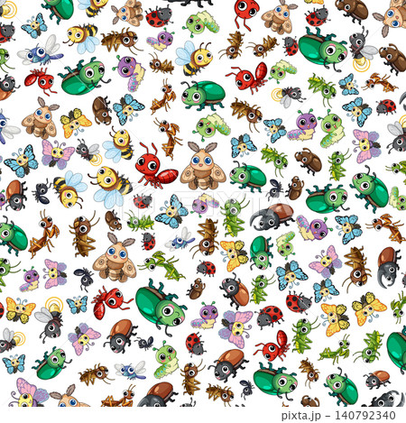 Seamless Vector Pattern of Cute Cartoon Insects and Garden Bugs Seamless Vector Pattern of Cute Cartoon Insects and Garden Bugs 140792340