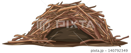 Vector Illustration of a Natural Beaver Lodge Made of Sticks Vector Illustration of a Natural Beaver Lodge Made of Sticks 140792349