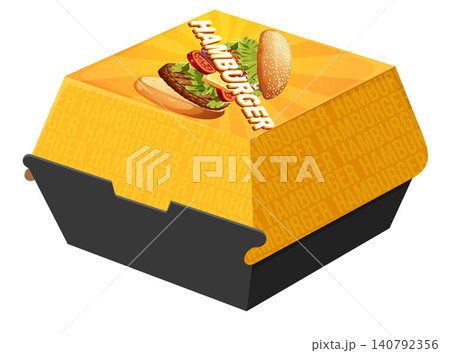 Cardboard Fast Food Hamburger Box Packaging Vector Illustration on White Background 140792356