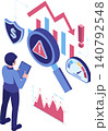Isometric Businessman Analyzing Business Risk with Falling Graph 140792548
