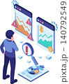 Isometric Businessman Evaluating Risk vs Reward with Financial Charts 140792549
