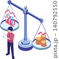 Isometric Businessman Weighing Risk and Reward on a Scale 140792550