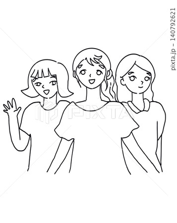 笑顔で手を振る女性3人グループのイラスト 笑顔で手を振る女性3人グループのイラスト 140792621