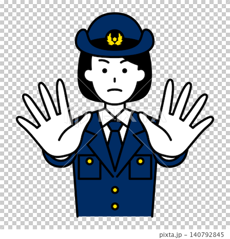A female police officer restrains someone by extending both hands forward. A female police officer restrains someone by extending both hands forward. 140792845