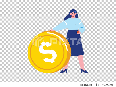 大きなコインを持ち女性のイラスト 140792926