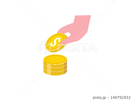 お金を積み上げる手のイラスト 140792932
