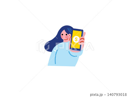 スマホでお金を稼ぐ女性のイラスト 140793018