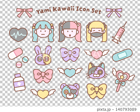 Cute subculture-themed icon set | Ribbons, hearts, and dark/cute aesthetic Cute subculture-themed icon set | Ribbons, hearts, and dark/cute aesthetic 140793089