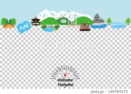 長野県の観光地の街並み手描きフラットイラスト 長野県の観光地の街並み手描きフラットイラスト 140793373
