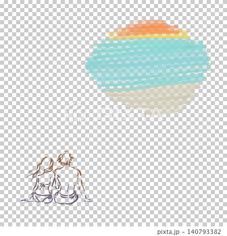 The backs of a couple at the summer beach The backs of a couple at the summer beach 140793382