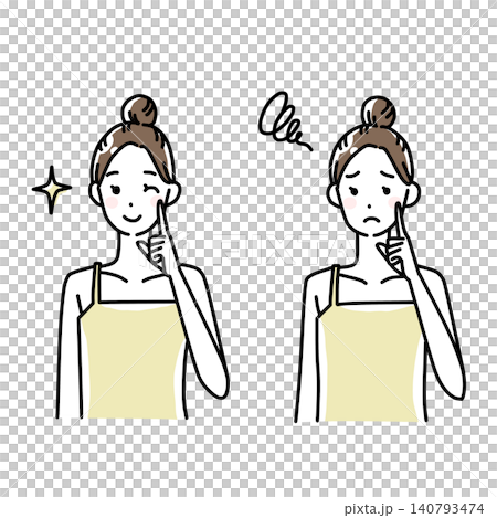 Illustrations of a woman with good skin and a woman with bad skin. Illustrations of a woman with good skin and a woman with bad skin. 140793474