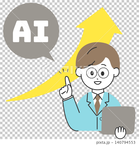 AIで業務効率化・業績UPした男性ビジネスマンのイメージイラスト AIで業務効率化・業績UPした男性ビジネスマンのイメージイラスト 140794553