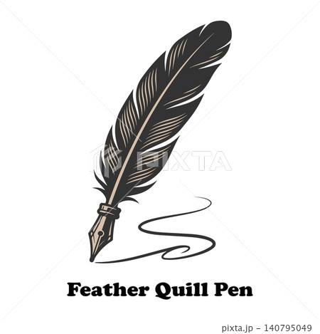 Vintage feather quill pen vector illustration with ink line stroke isolated on white background 140795049