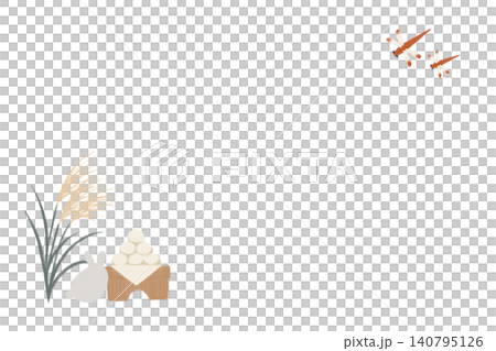 Moon-viewing illustration frame material: Autumn background with pampas grass, rabbits, and red dragonflies. Moon-viewing illustration frame material: Autumn background with pampas grass, rabbits, and red dragonflies. 140795126