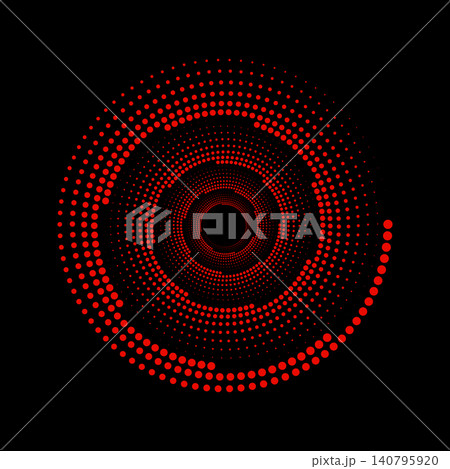 dynamic red halftone dot spiral vortex on black background 140795920