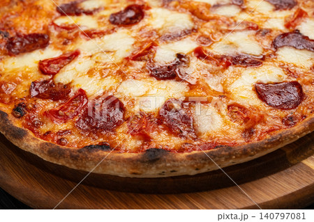 pepperoni pizza with mozzarella cheese pepperoni pizza with mozzarella cheese 140797081