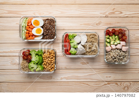 Healthy meal prep banner lunch boxes 140797082
