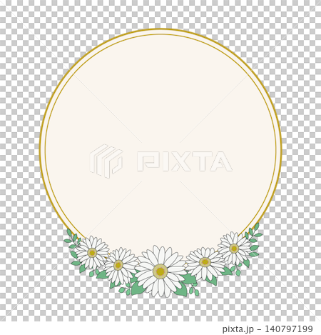 Natural circular frame with gerberas, gold frame and muted yellow background. Natural circular frame with gerberas, gold frame and muted yellow background. 140797199
