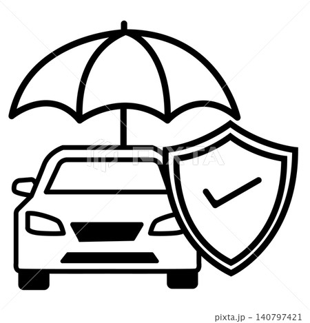 Car Insurance icon. Car front view behind shield sign. Risk coverage symbol. Safety concept. flat style. 140797421