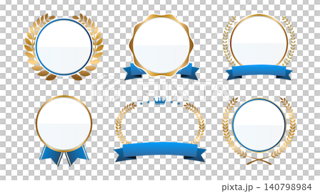 A sophisticated round laurel wreath frame and blue ribbon emblem headline material. A sophisticated round laurel wreath frame and blue ribbon emblem headline material. 140798984