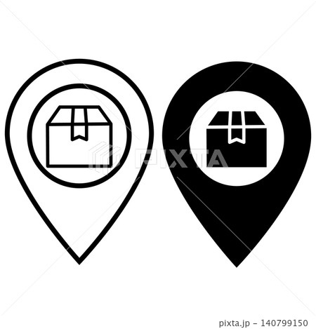 Pickup Point icon. Location pin with parcel sign. Pick up point symbol. flat style. Pickup Point icon. Location pin with parcel sign. Pick up point symbol. flat style. 140799150