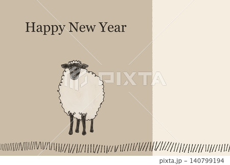 白い羊のシンプルな年賀状デザイン Happy New Year 白い羊のシンプルな年賀状デザイン Happy New Year 140799194