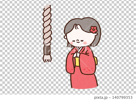 一位身穿和服的年輕女子在神社進行新年第一次參拜(元旦,日本文化)。 一位身穿和服的年輕女子在神社進行新年第一次參拜(元旦,日本文化)。 140799353