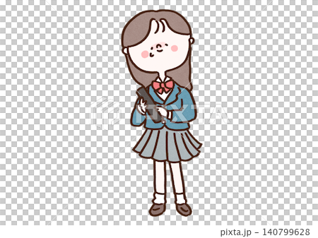 A high school girl in a blazer holds her graduation certificate and sheds tears of emotion (graduation ceremony). A high school girl in a blazer holds her graduation certificate and sheds tears of emotion (graduation ceremony). 140799628
