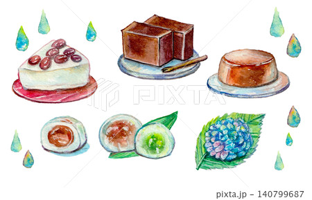 水彩で描いた和菓子のイラスト 水彩で描いた和菓子のイラスト 140799687