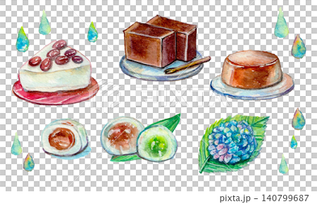 水彩で描いた和菓子のイラスト 水彩で描いた和菓子のイラスト 140799687