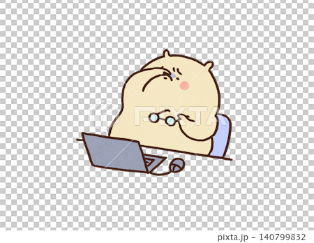メガネを外して目頭を押さえるPC作業で目が疲れたクマ(眼精疲労) メガネを外して目頭を押さえるPC作業で目が疲れたクマ(眼精疲労) 140799832