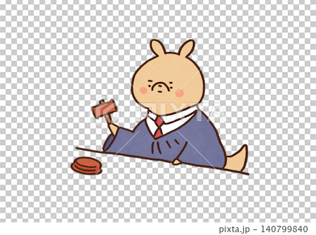 A kangaroo dressed as a judge, wearing a judicial robe and holding a gabel in one hand (kangaroo court) 140799840