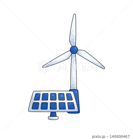 Illustration of wind turbine and solar panel 140800467