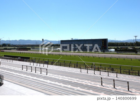 競馬場のレースコースとターフビジョン 京都競馬場ホームストレッチ 競馬場のレースコースとターフビジョン 京都競馬場ホームストレッチ 140800699