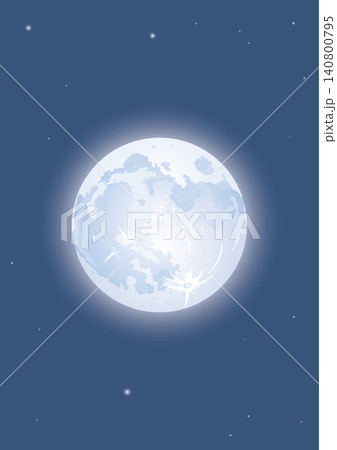 幻想的に輝く青白い満月と星空のベクターイラスト-縦型 幻想的に輝く青白い満月と星空のベクターイラスト-縦型 140800795
