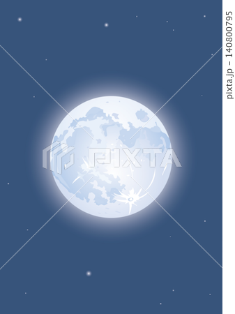幻想的に輝く青白い満月と星空のベクターイラスト-縦型 幻想的に輝く青白い満月と星空のベクターイラスト-縦型 140800795