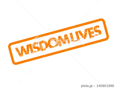 Enduring Wisdom Lives phrase prominently featured within a rustic orange stamp conveying lasting knowledge 140801890