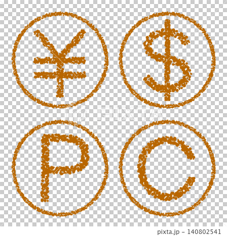Crayon-style hand-drawn stamp-style icons: Money and points coin set Crayon-style hand-drawn stamp-style icons: Money and points coin set 140802541