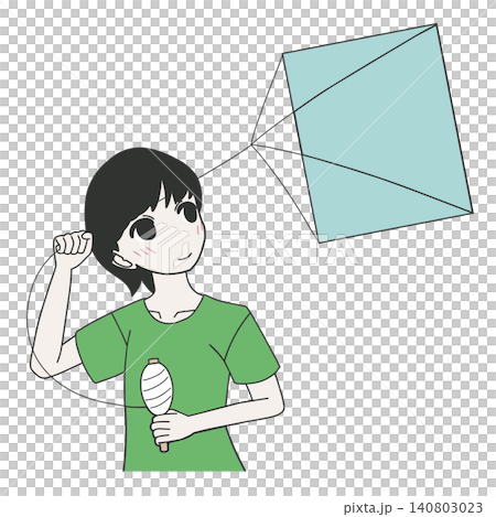 凧揚げを楽しむ笑顔の女性のイラスト。 凧揚げを楽しむ笑顔の女性のイラスト。 140803023